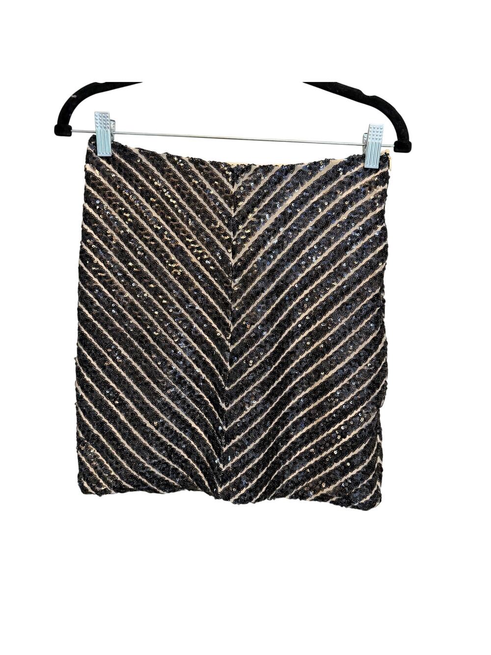 Wyldr Mini Skirt S Black Tan Sequins Chevron Party Club Glam Disco Festival Y2K